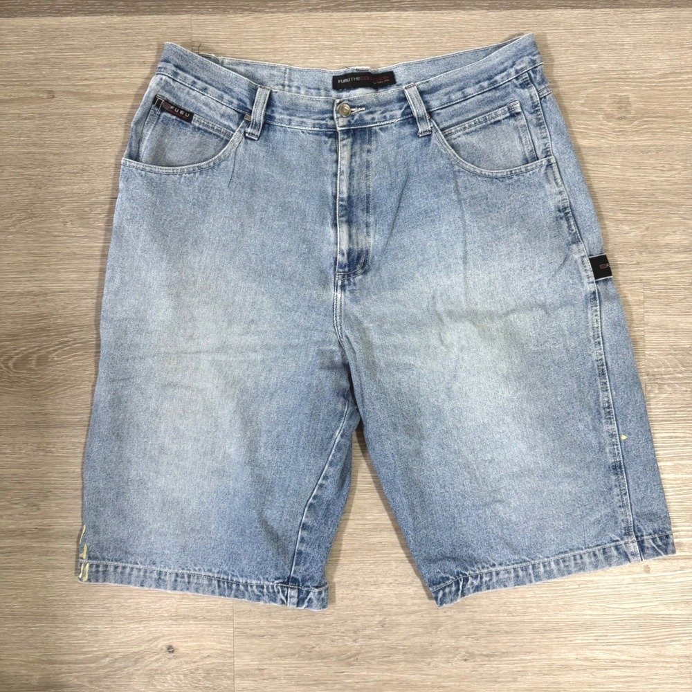 FUBU Denim Shorts Mens 40 Blue Carpenter Baggy The Collection Hip Hop Y2K